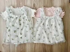 コトリ　バースデイ　ミモザ刺繍　ワンピース ロンパース　80センチ　双子