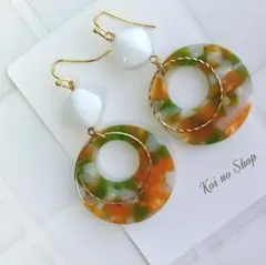 218 大ぶり マーブル 爽やか ピアス イヤリング サージカルステンレス