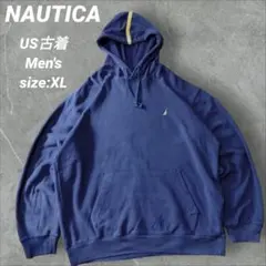 NAUTICA ワンポイント ロゴ 刺繍 紺 パーカー US古着 XL