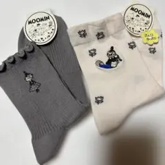 ゆったりゴム口　ムーミン刺繍ソックス2足セット