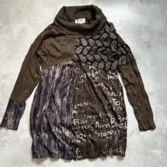 大人可愛い★切替デザイン パッチワーク トップス M ブラウン系 ゆるダボのサムネイル