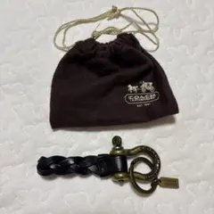 COACH コーチ レザー キーホルダー バッグチャーム 編み込み ブラック