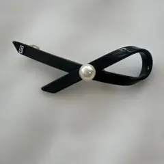 【アレクサンドルドゥパリ】リボン型ヘアバレッタ黒 パール付き