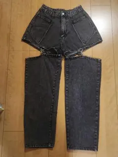 2WAYカットアウトデニムパンツ ブラック Mサイズのサムネイル