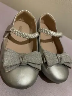 シルバー リボン付き フォーマルシューズ子供用　19〜20㎝