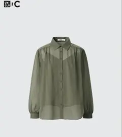 シアーボリュームブラウス UNIQLO C カーキ オリーブ Sのサムネイル