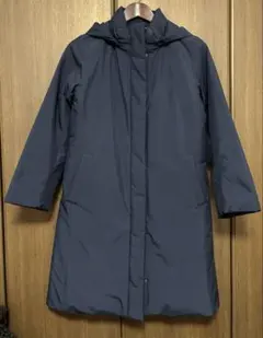 ユニクロ フード付き ロングダウンジャケット　ネイビー　S