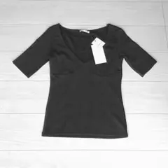 ZARA コットンモダールTシャツ ブラック Vネック 新品タグ付き