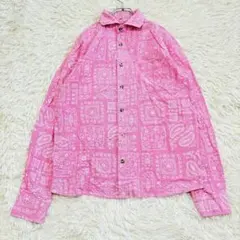 y8588 美品✨CORISCO ペイズリー柄長袖シャツ メンズL ピンク 派手
