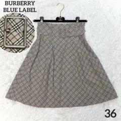 バーバリー ベルト フレアスカート ノバチェック ベージュ ロゴ入り金具 36