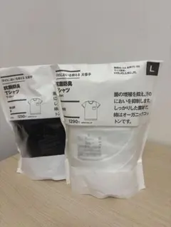 未開封　無印良品 汗のにおいを抑える太番手抗菌防臭Tシャツ 白黒 2枚セット Lのサムネイル