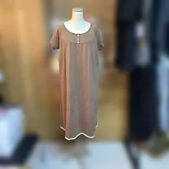 レディース　部屋着　ブラウン ドット柄 半袖ロングワンピース　夏服