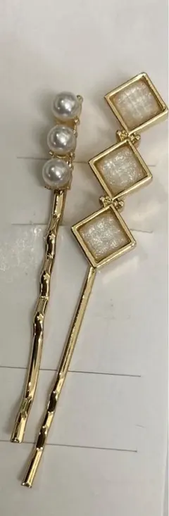 ゴールドのパール付きヘアピン2本セット