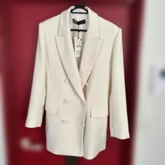 ZARA ダブルブレスト テーラードジャケットコート　ホワイト Lサイズ