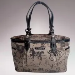 COACH トートバッグ 肩掛け 手提げ 馬車と馬のデザイン キャンバス