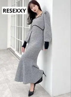 【新品未使用】 RESEXXY バイカラーツイードマーメイドニットワンピース