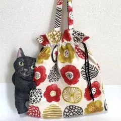 巾着 トートバッグ シンプル 大きめ 黒猫