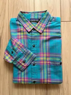 89年 patagonia フランネルシャツ パタゴニア チェック エメラルドL