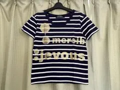 メルシーボークー 紺 白 ボーダー 金色 プリント 半袖 Tシャツのサムネイル