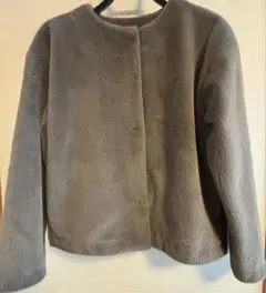 【美品】ユニクロ ノーカラージャケット グレー レディース L