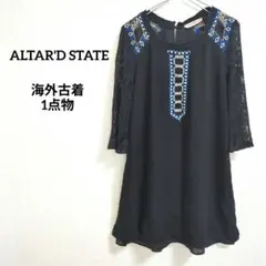 海外古着 1点物 ALTAR'D STATE 黒 刺繍 5部袖 ワンピース