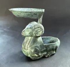 香炉　青銅器　中国　骨董品　古美術　神獣文形　羊　未　ロウソク立て？ 香炉 青銅器 中国 骨董品 古美術 神獣文形 羊 未 ロウソク立て