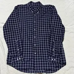 【美品】ユニクロ ブロードシャツ/チェック 69ネイビー XL