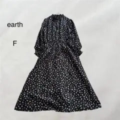 アース 小花柄ロングワンピース ハイネック ガーリー ウエストギャザー 春