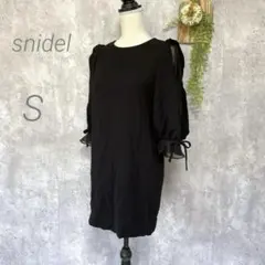 【スナイデル】ミニワンピース 黒 シアーショルダー 七分袖 リボン S