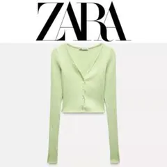 ほぼ新品☆大特価【ZARA】リブ編み 黄緑が涼しげなクロップドカーディガン S
