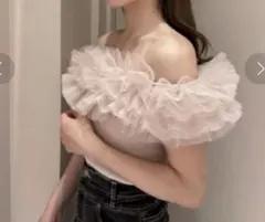 SNIDEL ボリュームチュールドッキングニット　ピンク