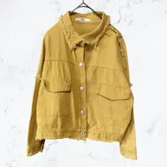 13035 GRL フリンジ デニムジャケット マスタード 黄色 オーバーサイズ