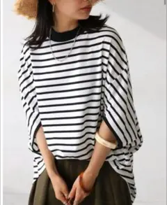 ANTIQUA アンティカ ボーダー柄 ドルマンTシャツ Fサイズのサムネイル