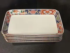 大人気　未使用品　有田焼　三洋陶器　林斎窯　多彩長皿揃5枚セット