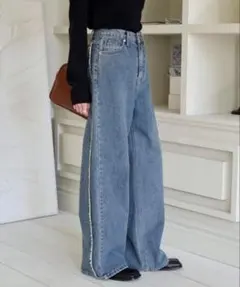 unemansion サイドフリンジデニムワイドパンツ