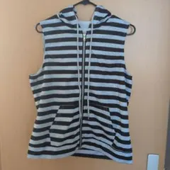 ボーダー柄 ノースリーブ パーカー　SHEIN