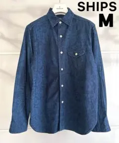 【SHIPS】シップス /インディゴシャツ/ブルー/青/ボタニカル/M【レア】