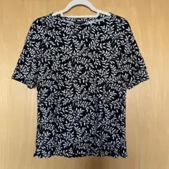 LANDS'END リーフ柄 半袖Tシャツ ブラック Sサイズのサムネイル