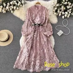 ワンピース　レディース　半袖　ドレス　レース　ロング　パーティー　花柄