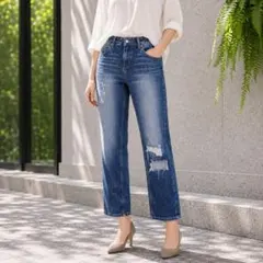ZARA ザラ【34】ダメージ加工デニムパンツ ストレートパンツ ユニセックスのサムネイル