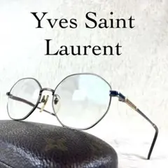 美品　Yves Saint Laurent　メガネ　シルバー・ブルーフレーム