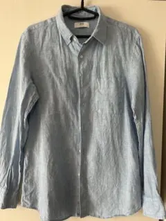 UNIQLO リネン混紡 ボタンダウンシャツ M ライトブルー