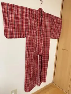 洗える着物　ウール　単衣　小紋　チェック柄150㎝のサムネイル