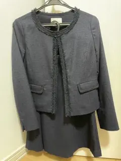 index ネイビー　ツイード　ノーカラー　セレモニー　スーツ