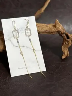 318. クリスタル アイオライト ハーキマー　天然石ロングピアス