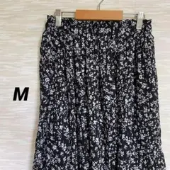 【美品】フレアスカート【M】ロング丈 小花柄 ウエストゴム 上品 エレガント