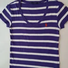RALPH LAUREN SPORT ボーダー Ｖネック ＴシャツМ パープルのサムネイル