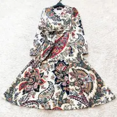 美品　エトロ　大きいサイズ　ペイズリー　イタリア製　総柄　ロングワンピース 美品 ETRO Rtroエトロ ロングワンピース 長袖 ペイズリー柄 総柄 L