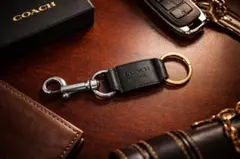 COACH ブラックレザー キーリング