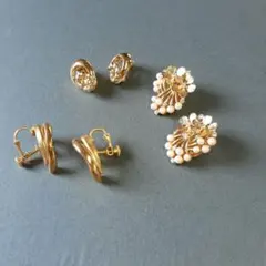 3点セット⑤花モチーフ パール イヤリングセット